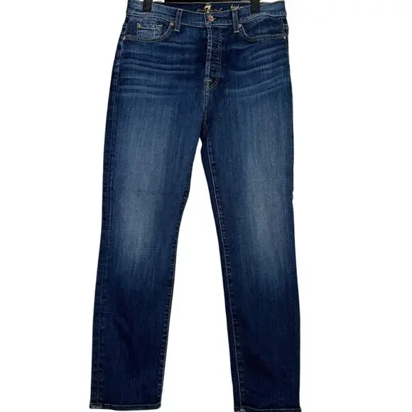 7 For All Mankind Straight Leg High Waist Josefina Cropped Jeans 29 Dark Blue - Picture 15 of 15